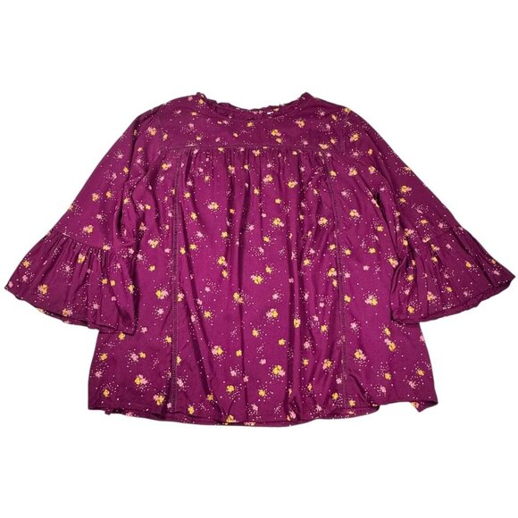 Old Navy Boho Floral Blouse Sz.3XL Fuchsia Modal Ruffle Bell Sleeve Cottage - Picture 12 of 14